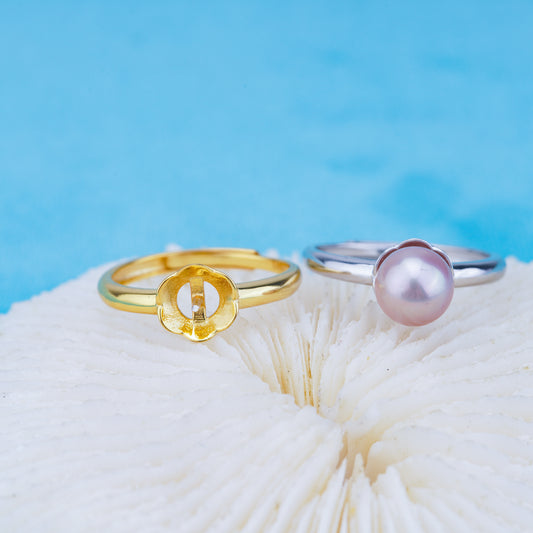 r010920 DIY 6-8mm Natural Freshwater pearl Ring accessory 925 sterling silver Adjustable size engagement jewelry ring for women
