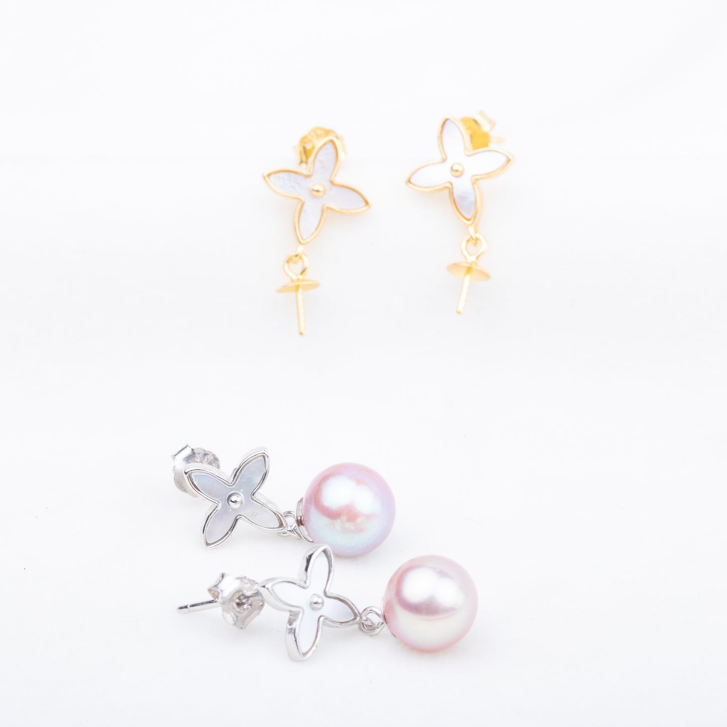 e010743 S925 pearl earring 925 sterling silver DIY 7-8mm Natural Freshwater pearl stud earring for women