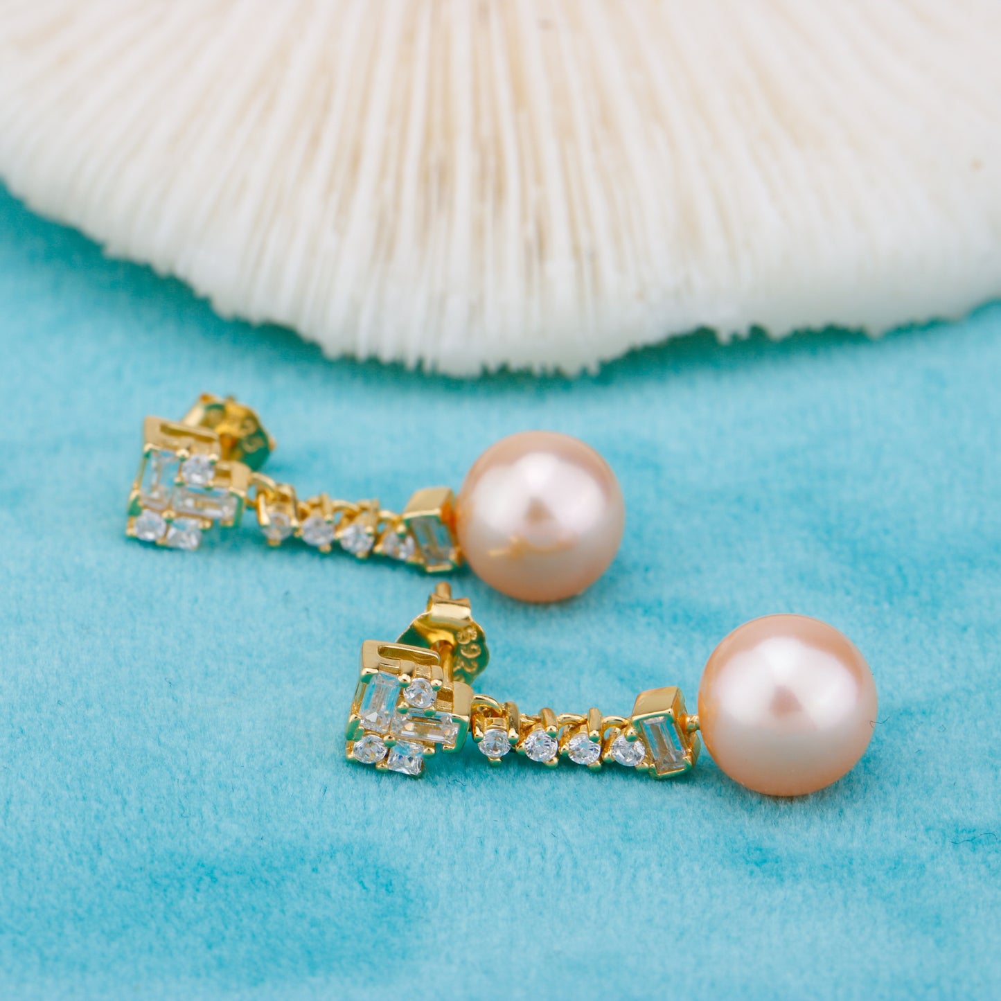 e010885 S925 pearl earring 925 sterling silver DIY 7-8mm Natural Freshwater pearl stud earring for women