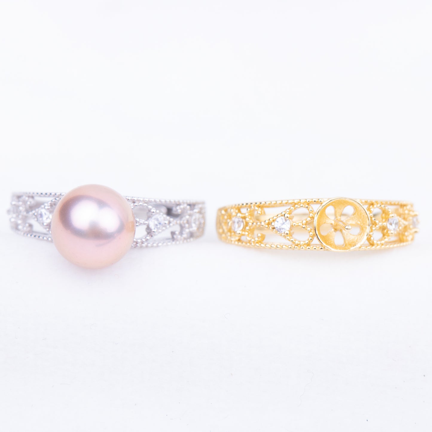 r010755 DIY 7-8mm Natural Freshwater pearl Ring accessory 925 sterling silver Adjustable size engagement jewelry ring for women