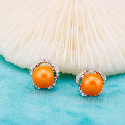 e010872 S925 pearl earring 925 sterling silver DIY 7-8mm Natural Freshwater pearl stud earring for women