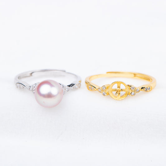 r010710 DIY 7-8mm Natural Freshwater pearl Ring accessory 925 sterling silver Adjustable size engagement jewelry ring for women