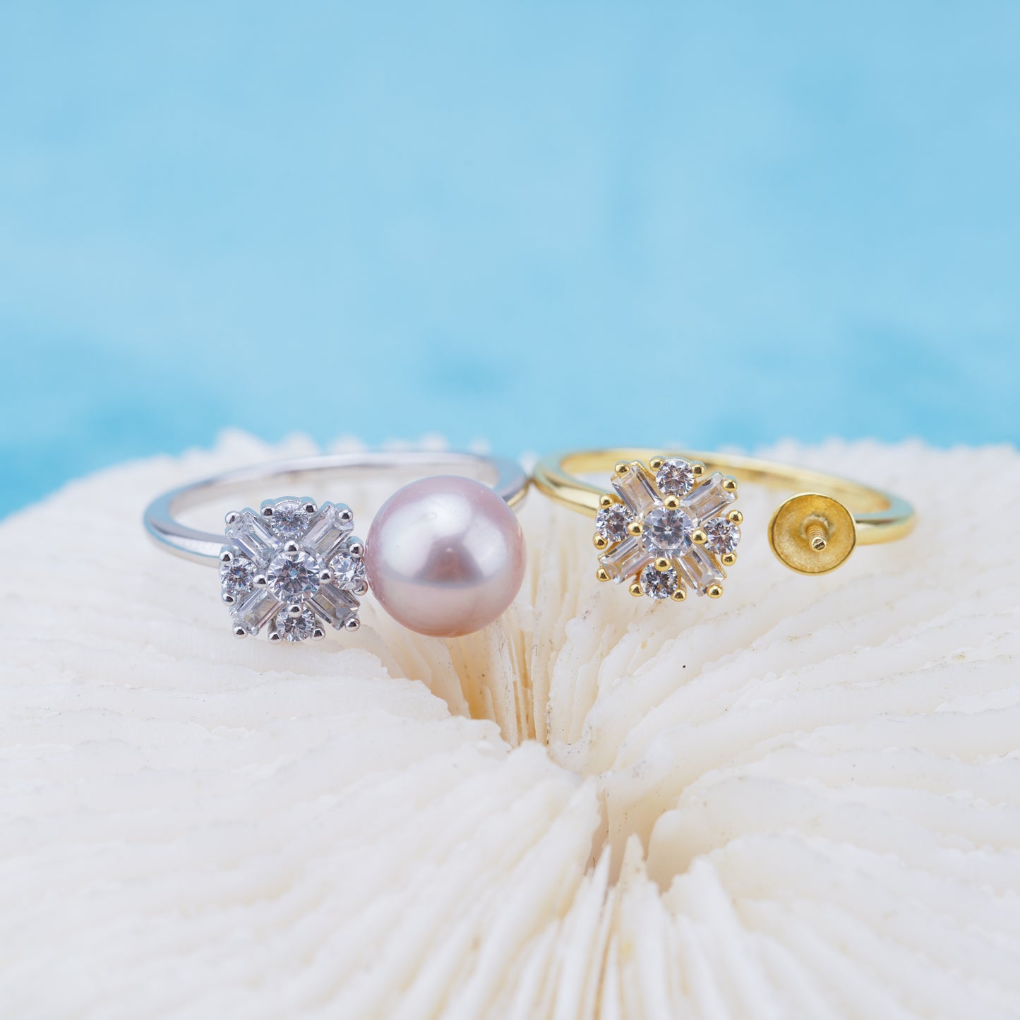 r010931 DIY 6-8mm Natural Freshwater pearl Ring accessory 925 sterling silver Adjustable size engagement jewelry ring for women
