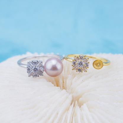 r010931 DIY 6-8mm Natural Freshwater pearl Ring accessory 925 sterling silver Adjustable size engagement jewelry ring for women