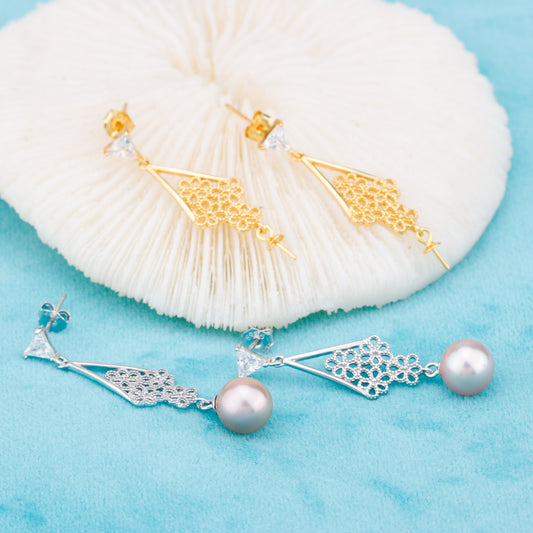 e010890 S925 pearl earring 925 sterling silver DIY 7-8mm Natural Freshwater pearl stud earring for women