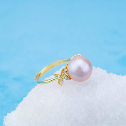 re010922 DIY 9-11mm Natural Freshwater pearl Ring accessory 925 sterling silver Adjustable size engagement ring for women