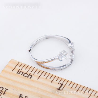 r010909 DIY 6-8mm Natural Freshwater pearl Ring accessory 925 sterling silver Adjustable size engagement jewelry ring for women