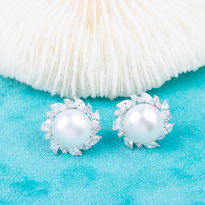 e010816 S925 pearl earring 925 sterling silver DIY 7-8mm Natural Freshwater pearl stud earring for women