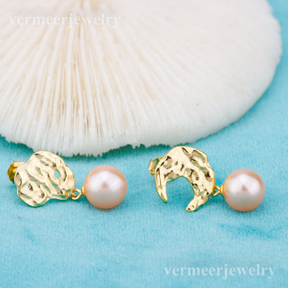 e010883 S925 pearl earring 925 sterling silver DIY 7-8mm Natural Freshwater pearl stud earring for women