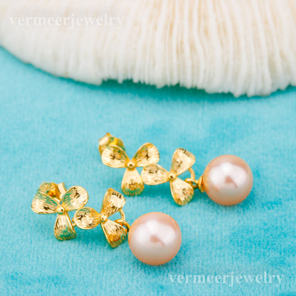 e010849 S925 pearl earring 925 sterling silver DIY 7-8mm Natural Freshwater pearl stud earring for women