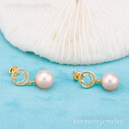 e010878 S925 pearl earring 925 sterling silver DIY 7-8mm Natural Freshwater pearl stud earring for women