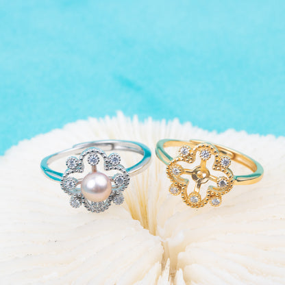 r010855DIY 5-6mm Natural Freshwater pearl Ring accessory 925 sterling silver Adjustable size engagement jewelry ring for women