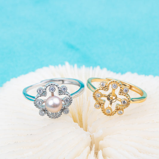 r010855DIY 5-6mm Natural Freshwater pearl Ring accessory 925 sterling silver Adjustable size engagement jewelry ring for women