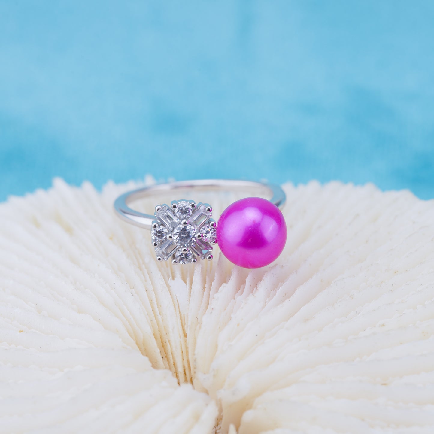 r010931 DIY 6-8mm Natural Freshwater pearl Ring accessory 925 sterling silver Adjustable size engagement jewelry ring for women