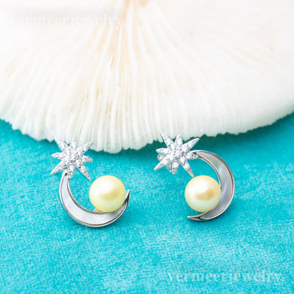 e010833 S925 pearl earring 925 sterling silver DIY 7-8mm Natural Freshwater pearl stud earring for women