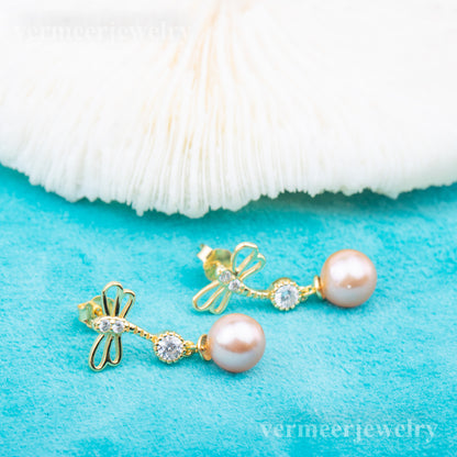 e010733 S925 pearl earring 925 sterling silver DIY 7-8mm Natural Freshwater pearl stud earring for women