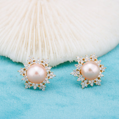 e010898 S925 pearl earring 925 sterling silver DIY 7-8mm Natural Freshwater pearl stud earring for women