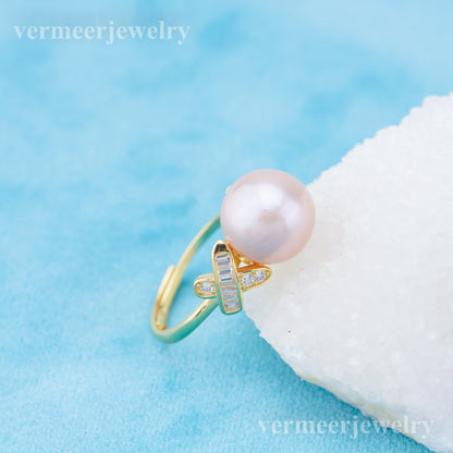 re010936 DIY 9-11mm Natural Freshwater pearl Ring accessory 925 sterling silver Adjustable size engagement ring for women