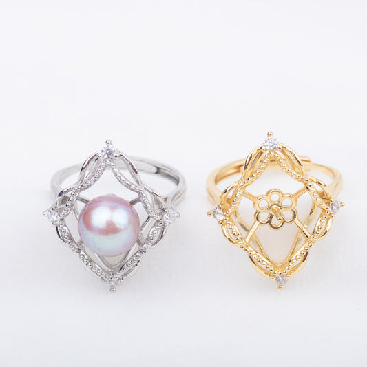 r010694 DIY 7-8mm Natural Freshwater pearl Ring accessory 925 sterling silver Adjustable size engagement jewelry ring for women