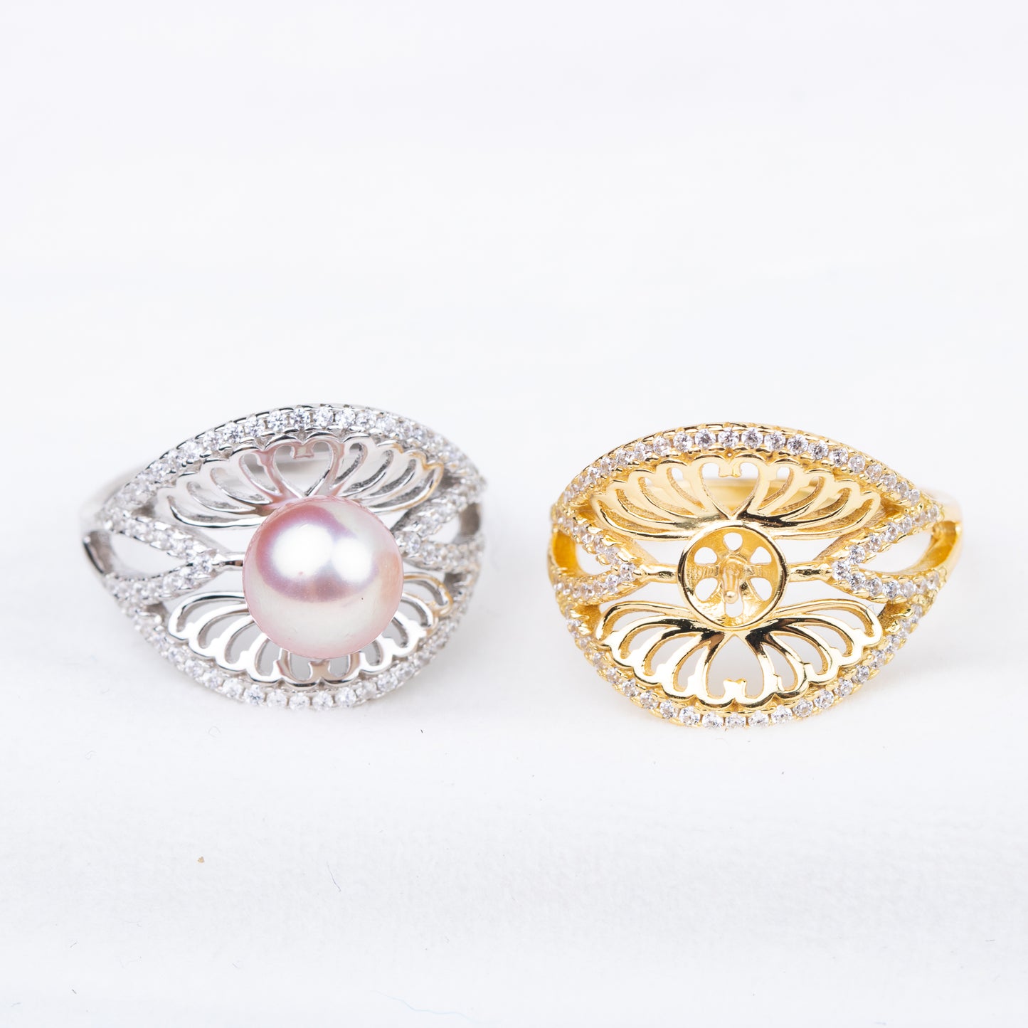 r010728 DIY 7-8mm Natural Freshwater pearl Ring accessory 925 sterling silver Adjustable size engagement jewelry ring for women