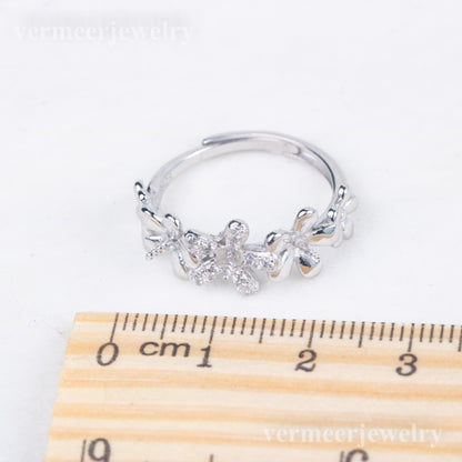 r040828 DIY 6-8mm Natural Freshwater pearl Ring accessory 925 sterling silver Adjustable size engagement jewelry ring for women