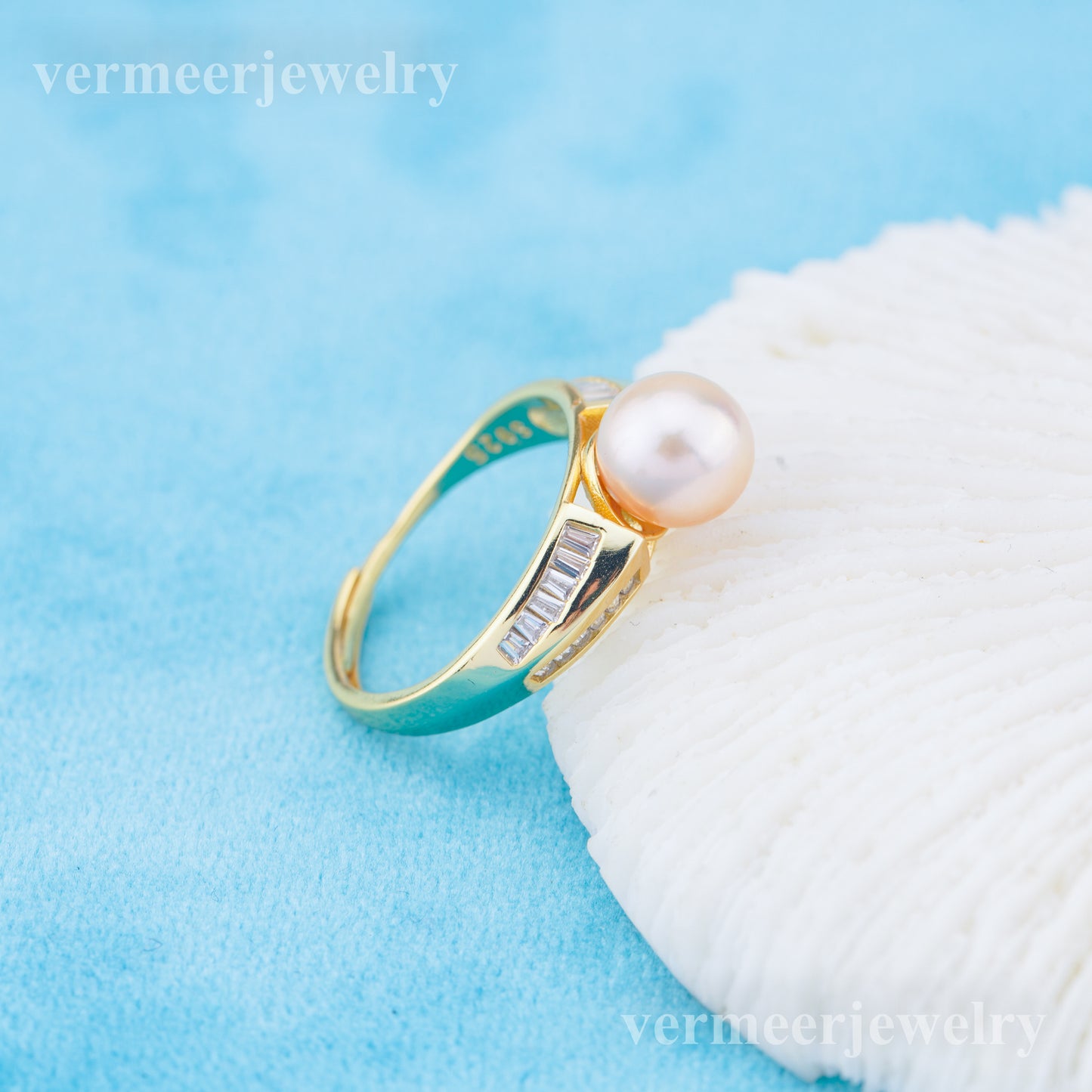 r010968 DIY 6-8mm Natural Freshwater pearl Ring accessory 925 sterling silver Adjustable size engagement jewelry ring for women