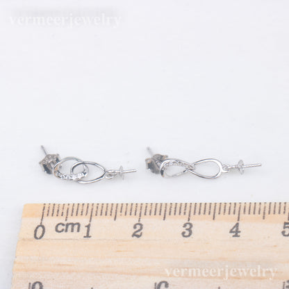 e010772 S925 pearl earring 925 sterling silver DIY 7-8mm Natural Freshwater pearl stud earring for women