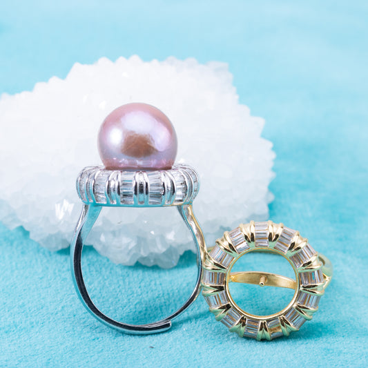 re010901 DIY 9-11mm Natural Freshwater pearl Ring accessory 925 sterling silver Adjustable size engagement ring for women