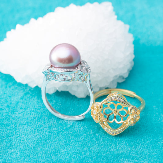 re010866 DIY 9-11mm Natural Freshwater pearl Ring accessory 925 sterling silver Adjustable size engagement ring for women