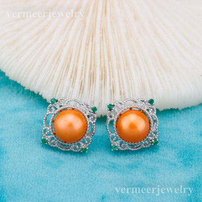 e010895 S925 pearl earring 925 sterling silver DIY 7-8mm Natural Freshwater pearl stud earring for women