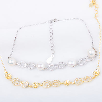 b010184 DIY 7-8mm Natural Freshwater pearl bracelet accessory 925 sterling silver adjustable chain bracelet for women