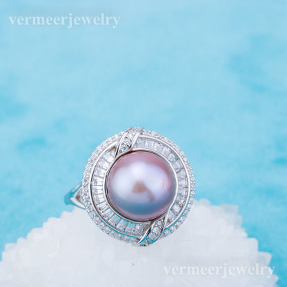re010915 DIY 9-11mm Natural Freshwater pearl Ring accessory 925 sterling silver Adjustable size engagement ring for women