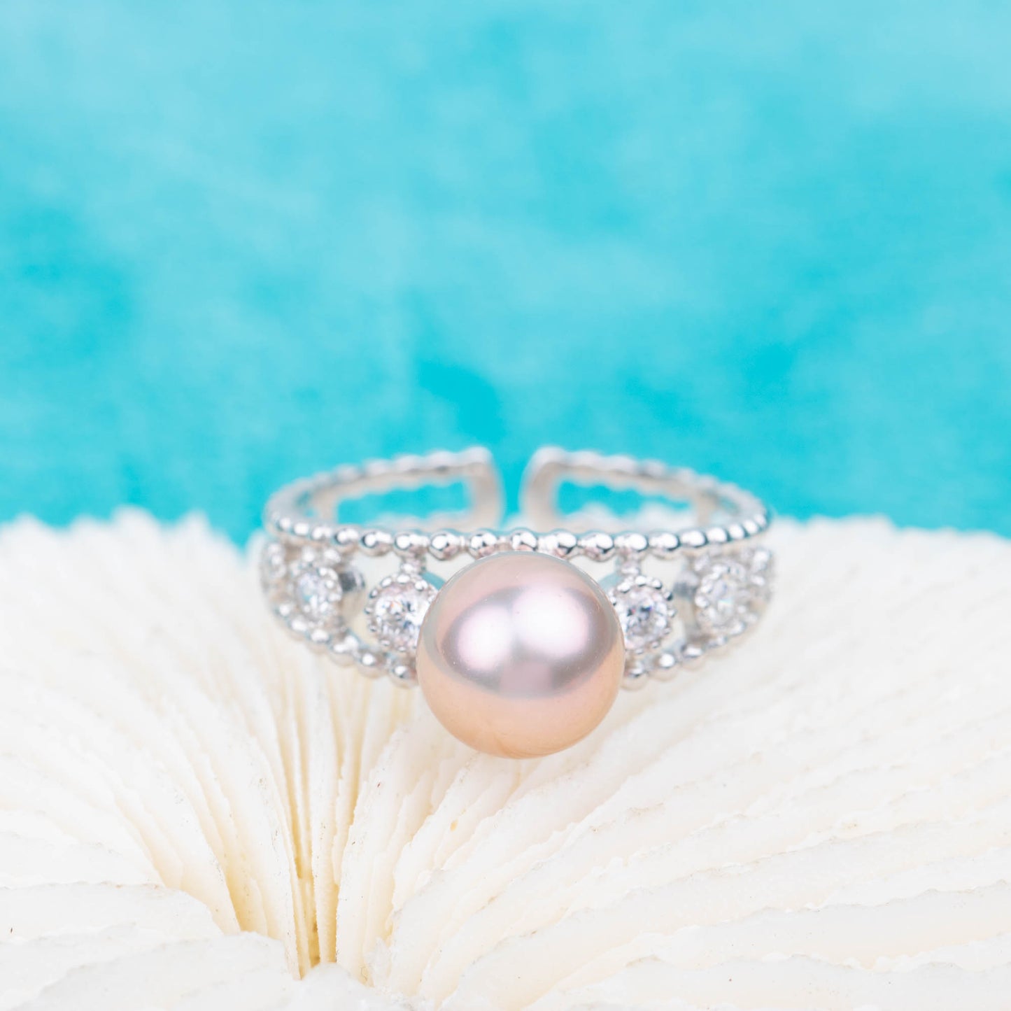 r030799 DIY 7-8mm Natural Freshwater pearl Ring accessory 925 sterling silver Adjustable size engagement jewelry ring for women