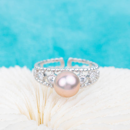 r030799 DIY 7-8mm Natural Freshwater pearl Ring accessory 925 sterling silver Adjustable size engagement jewelry ring for women