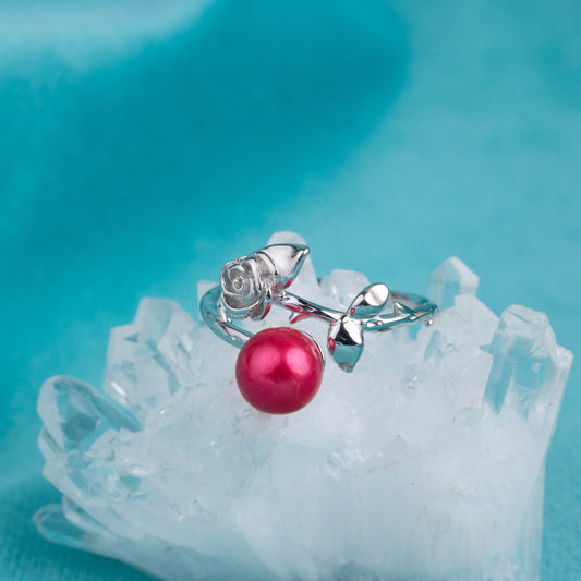 r030462 DIY 7-8mm Natural Freshwater pearl Ring accessory 925 sterling silver Adjustable size engagement jewelry ring for women