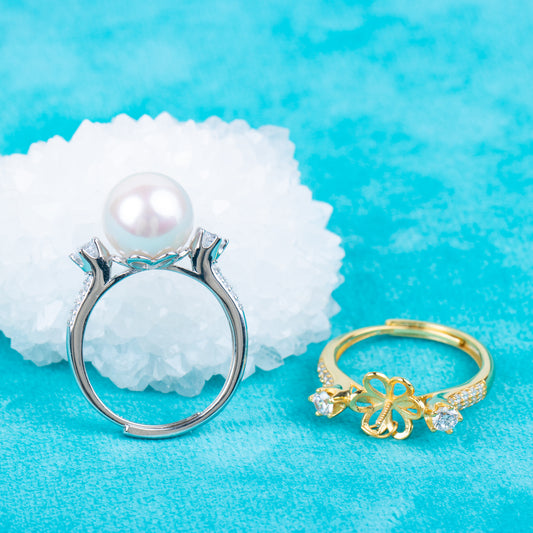 re010844DIY 9-11mm Natural Freshwater pearl Ring accessory 925 sterling silver Adjustable size engagement jewelry ring for women