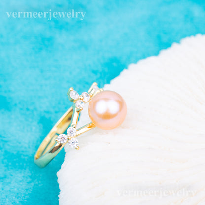 r010756 DIY 7-8mm Natural Freshwater pearl Ring accessory 925 sterling silver Adjustable size engagement jewelry ring for women