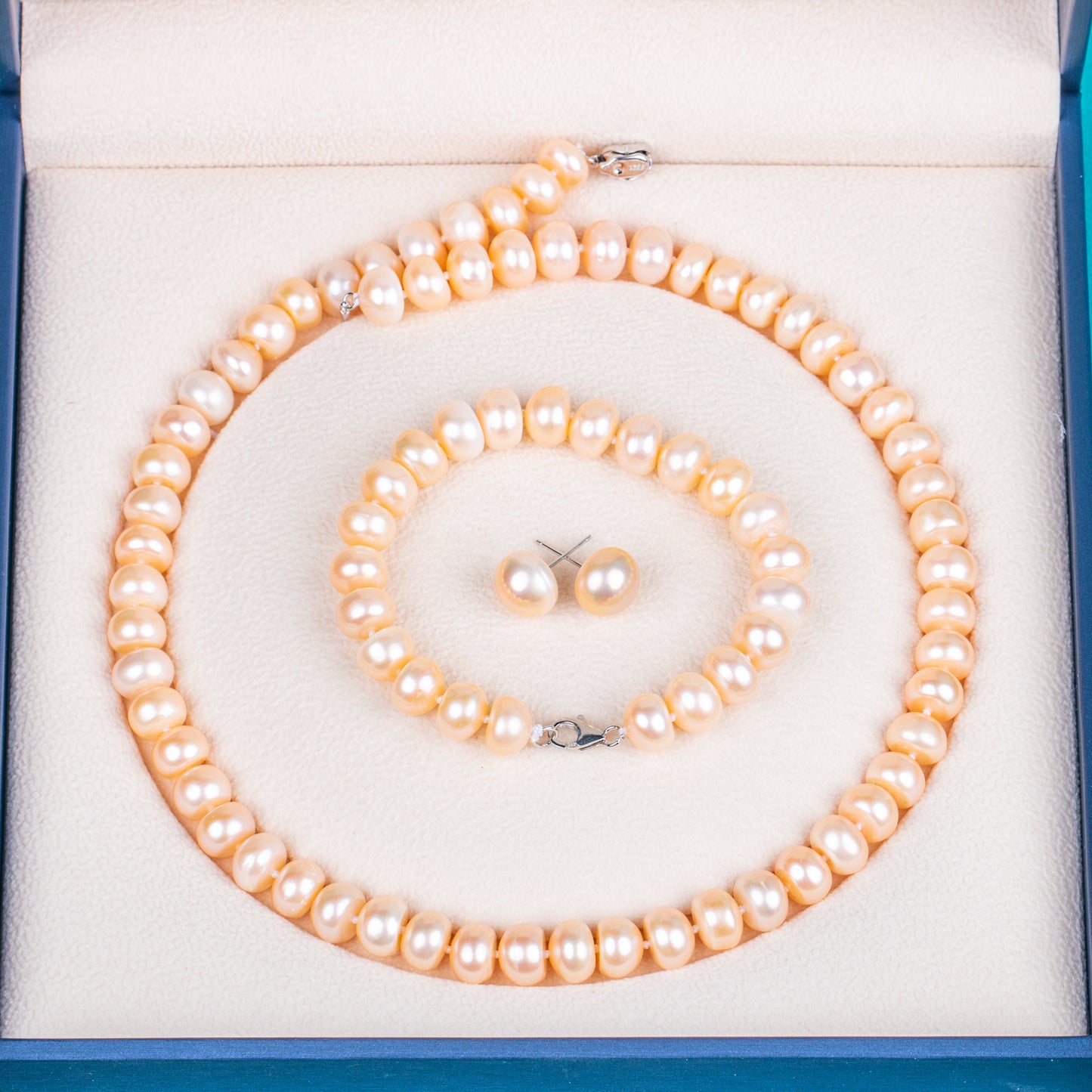 925 silver clasp natural pink button AAA real natural 10-11 mm pearl women jewelry necklace set