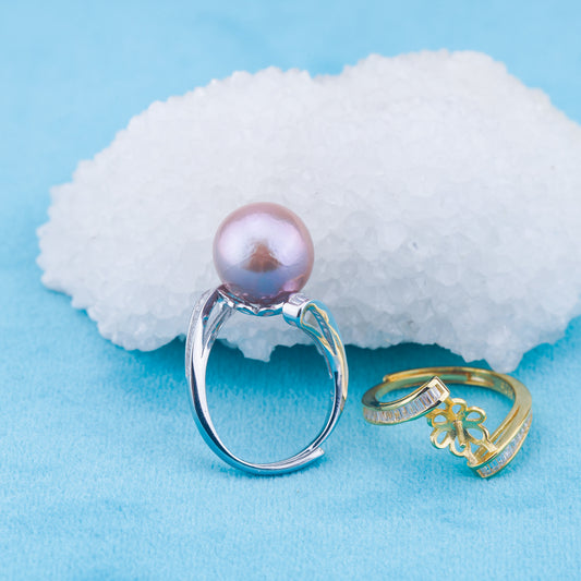 re010960 DIY 9-11mm Natural Freshwater pearl Ring accessory 925 sterling silver Adjustable size engagement ring for women
