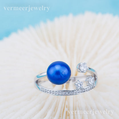 r010909 DIY 6-8mm Natural Freshwater pearl Ring accessory 925 sterling silver Adjustable size engagement jewelry ring for women