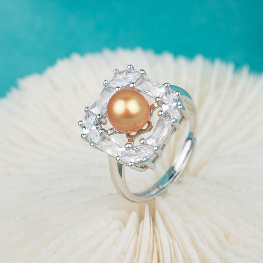 r030586 DIY 7-8mm Natural Freshwater pearl Ring accessory 925 sterling silver Adjustable size engagement jewelry ring for women