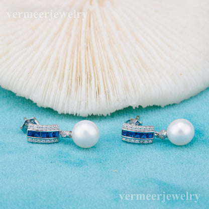 e010884 S925 pearl earring 925 sterling silver DIY 7-8mm Natural Freshwater pearl stud earring for women