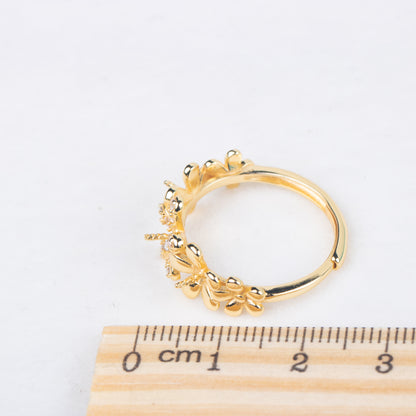 r040828 DIY 6-8mm Natural Freshwater pearl Ring accessory 925 sterling silver Adjustable size engagement jewelry ring for women