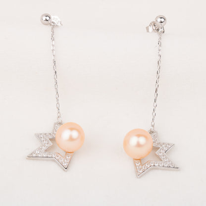 e010704 S925 pearl earring 925 sterling silver DIY 7-8mm Natural Freshwater pearl stud earring for women