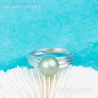 r010849 DIY 7-8mm Natural Freshwater pearl Ring accessory 925 sterling silver Adjustable size engagement jewelry ring for women