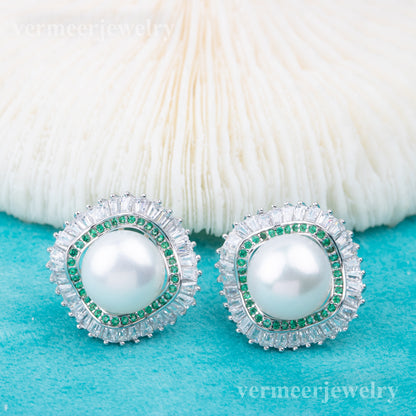 e010793 S925 pearl earring 925 sterling silver DIY 7-8mm Natural Freshwater pearl stud earring for women