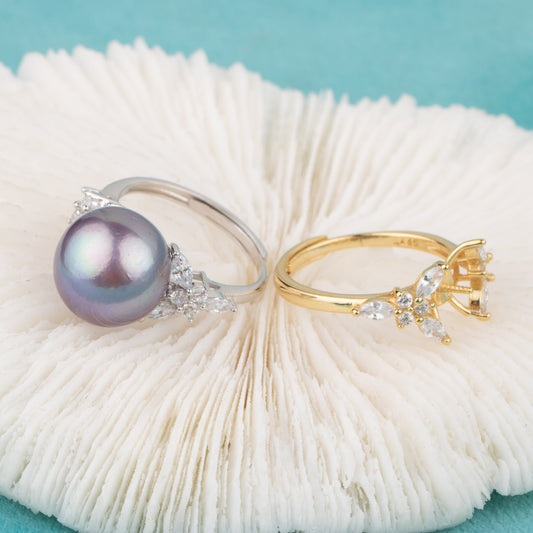 re010664 DIY 9-11mm Natural Freshwater pearl Ring accessory 925 sterling silver Adjustable size engagement ring for women