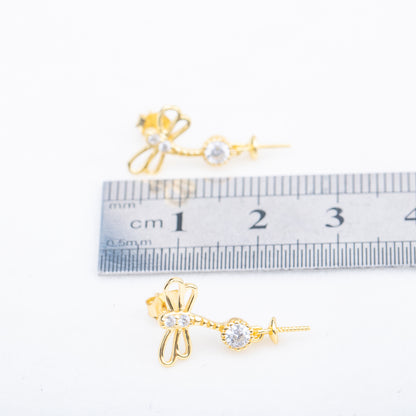 e010733 S925 pearl earring 925 sterling silver DIY 7-8mm Natural Freshwater pearl stud earring for women