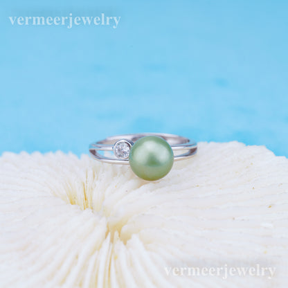 r010919 DIY 6-8mm Natural Freshwater pearl Ring accessory 925 sterling silver Adjustable size engagement jewelry ring for women