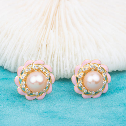 e010770 S925 pearl earring 925 sterling silver DIY 7-8mm Natural Freshwater pearl stud earring for women